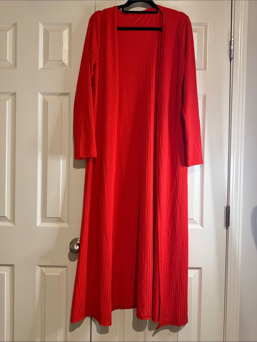 Red Long Sleeve Open Front Women's Cardigan